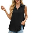 thumbnail image 2 of Pincandy Women's Fashion Casual New Spring/Summer New Solid Color Lapel Button Up Sleeveless Top Sleeveless Golf Shirts Tennis Quick Dry Collared Tank Tops V-Neck s,Black,M, 2 of 9