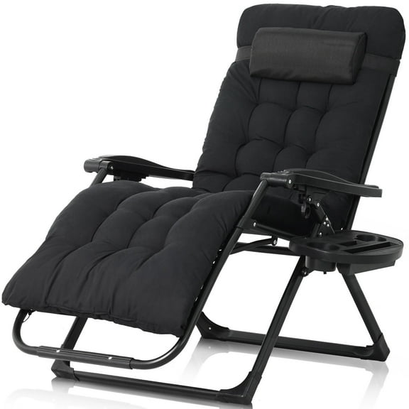 CAPHAUS Oversized Zero Gravity Lounge Chair, XL Zero Gravity Chair, Folding Reclining Chair w/ Removable Pad, Side Tray, Anti-gravity Chair for Outdoor & Indoor, Reclining Patio Chair w/ Cushion