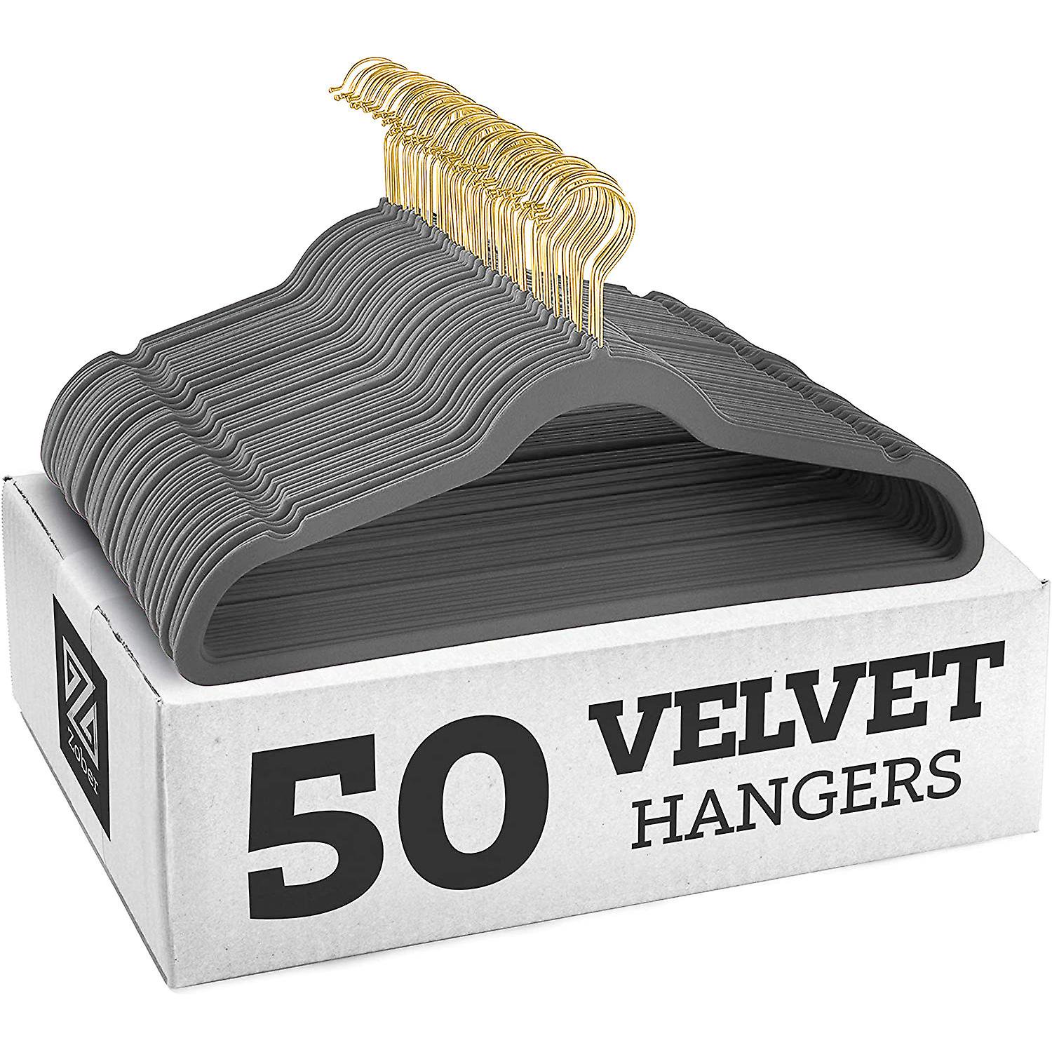 Lot De 50 Cintres Velours Ivoire Antidérapants - Crochet Doré Pivotant, Support 8kg, Gain De Place Placard