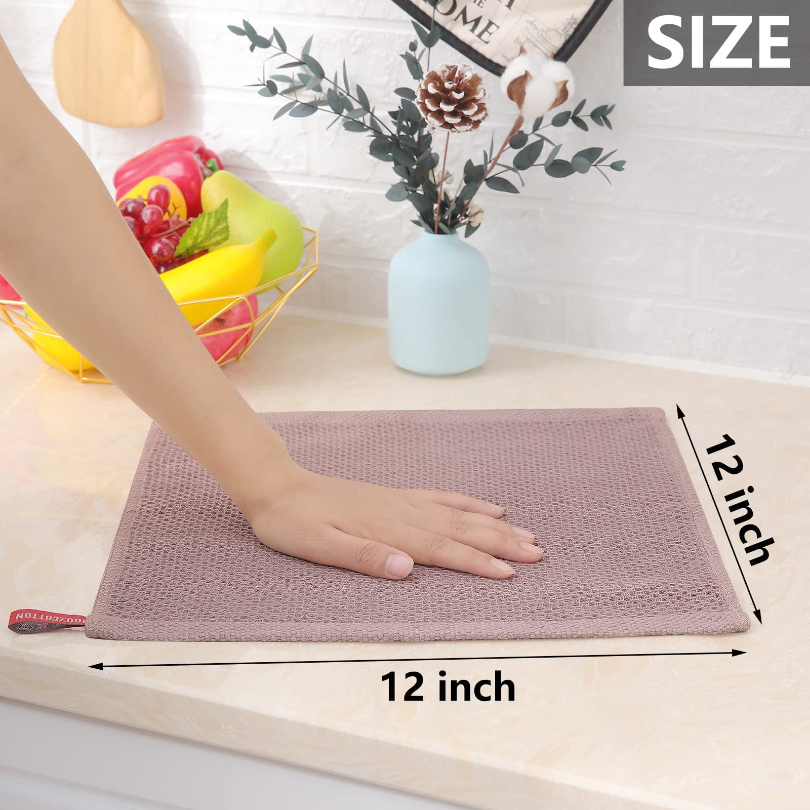 Oeleky 100% Cotton Kitchen Dish Cloths for Washing Dishes, 12x12 Inches Dish Rags, Absorbent Kitchen Cloths Pack of 8, Quick Drying Cleaning Cloths