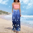 thumbnail image 3 of Dress Pants Women Petite High Waisted Wide Leg Summer Beach Vacation Pants Boho Lounge Casual Palazzo Trousers Blue XL, 3 of 8
