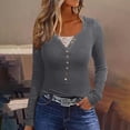 thumbnail image 1 of Qertyioot Chemise Blouse Décontractée pour Femme à Boutons, Manches Longues, Col Rond, Ajustée, avec Dentelle Cousue, 1 of 6