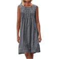 thumbnail image 2 of Ovzne Robes d'Été pour Femmes Robe Sans Manches à Col Rond Plissée en Lin Uni Ample Grande Taille en Liquidation, 2 of 7