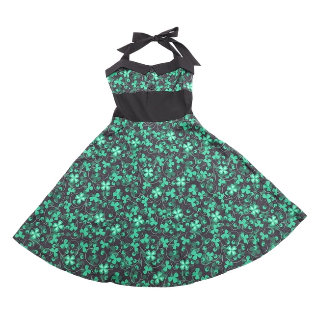 GAXIRE Vestido de moda con cuello redondo, cintura alta y escote cruzado, estampado de trébol para el Día de San Patricio, talla XXL (verde)