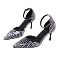 thumbnail image 4 of KEGIRLOM Women's Fashion Plus Size Snake Print Pointed Toe Lace-Up Heel Closed Toe Hollow Out Breathable Shoes Spring/Summer Trendy Comfortable High Heels Shoes Silver 7.5, 4 of 9