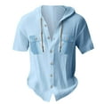 thumbnail image 2 of LODIENY Lightweight Linen Hoodie T-Shirts for Men Casual Summer Short Sleeve Drawstring Button Down Hooded Tops Trendy Athletic Cotton Tees Shirt with Pockets Sky Blue M, 2 of 3