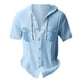 thumbnail image 1 of Camisas de Manga Larga de los Hombres con Capucha Cardigan de Color Sólido Suelto Top de Lino, Casual Deportes Camisa de Playa con Botones, 1 of 5