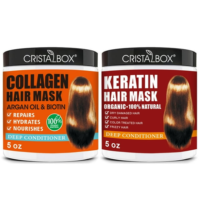 Mascarilla capilar CRISTALBOX con colágeno y queratina con aceite de argán, paquete de 2