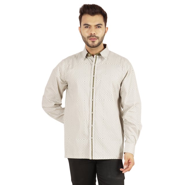 Bestman Printed Shirt For Mens Cotton Office Wear Long Sleeves Button Down Formal Shirts