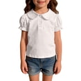thumbnail image 2 of YunPes Kid Girls Peter Pan Collar Top Short Sleeve Solid Color Casual Basic Tee Shirt Blouse Puff Short Sleeve T-Shirt Birthday, 2 of 9