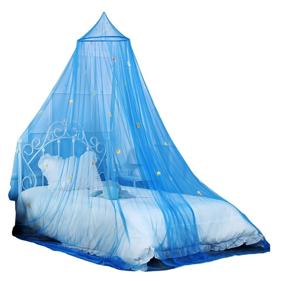LAMIRO Canopy for Kids Bed,Fluorescent Crib Canopy with Dome,Elegant Net Hanging Fairy Girl Bed Canopy Princess Room Decoration Curtain Fits Full Crib,Queen Play Castle Tent