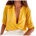 thumbnail image 4 of Zpanxa Women Summer Tops Fashion Women Solid Color Short Sleeve Comfortable Breathable V-Neck Shirt Tops Yellow M, 4 of 8