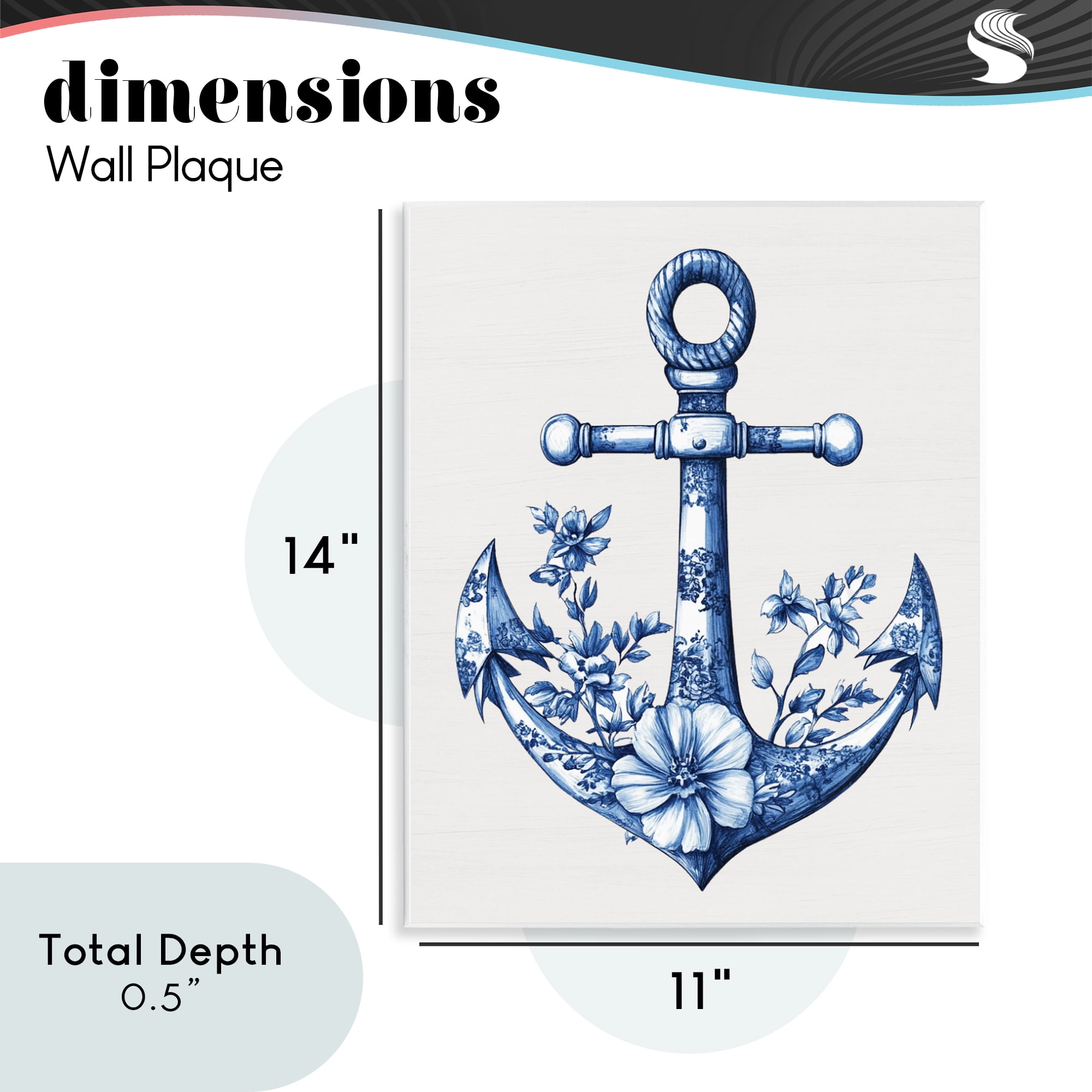 Toile Patterned Anchor Wall Plaque Art, design by Lettered and Lined