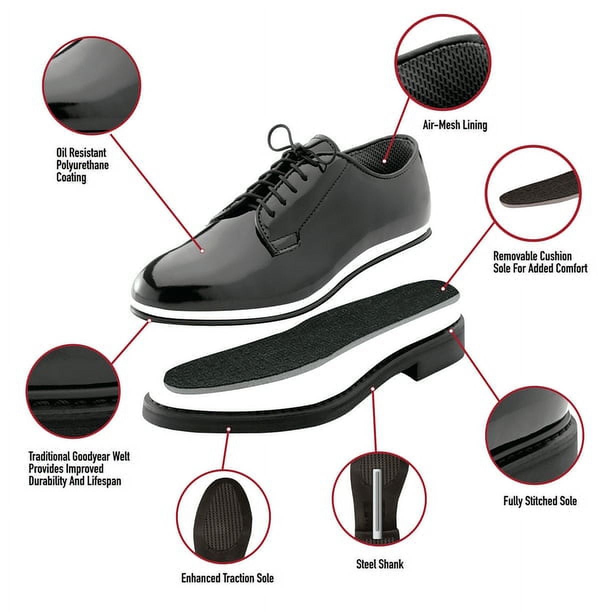 Rothco Mens Black Shoes Hi Gloss Uniform Oxford With Heavy Work Sole Size 8W Rothco Military Uniform Oxford With Work Soles - Black main image 2