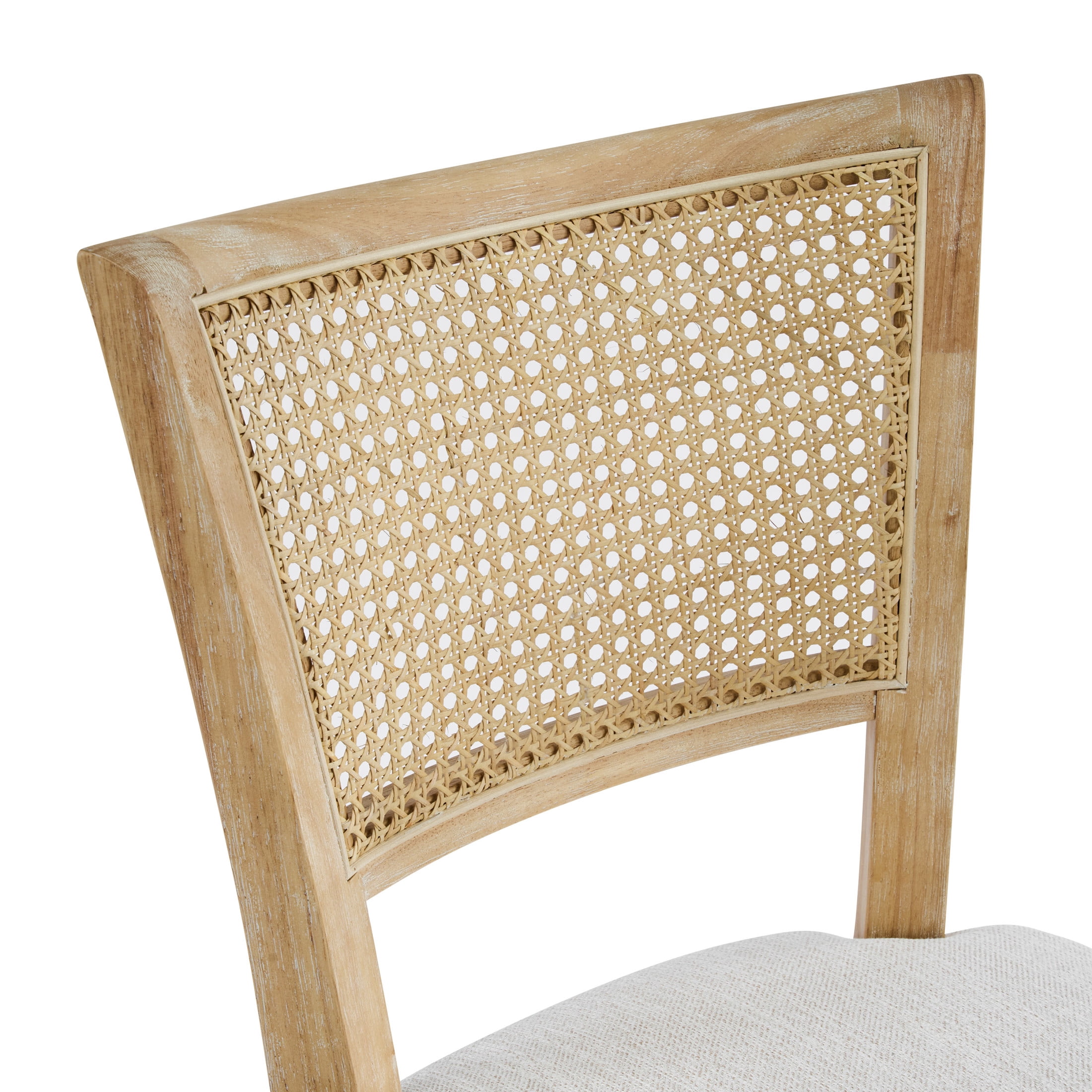 Christopher Knight Home Set of 2 Dining Chairs with Rattan Cane Back, Upholstered Seat, Natural + Beige