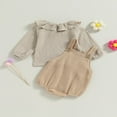 thumbnail image 4 of Button Overalls and Solid Color Long Sleeve Doll Collar Tops for Infant Girls, 4 of 9