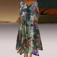 thumbnail image 2 of Vestido HUOGUO de manga larga con cuello redondo y estampado floral casual para mujer, 2 of 5