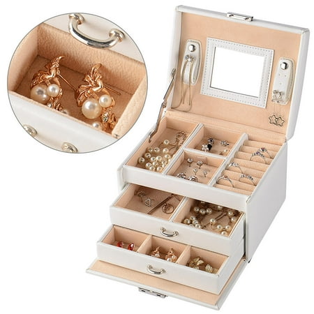 Multi-Layer PU Leather Jewelry Box Girls Jewellery Case Storage ...