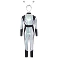 thumbnail image 3 of iiniim Girls Dance Outfit Metallic Long Sleeve Zip Neck Jumpsuit with Hair Hoop Silver 6, 3 of 7