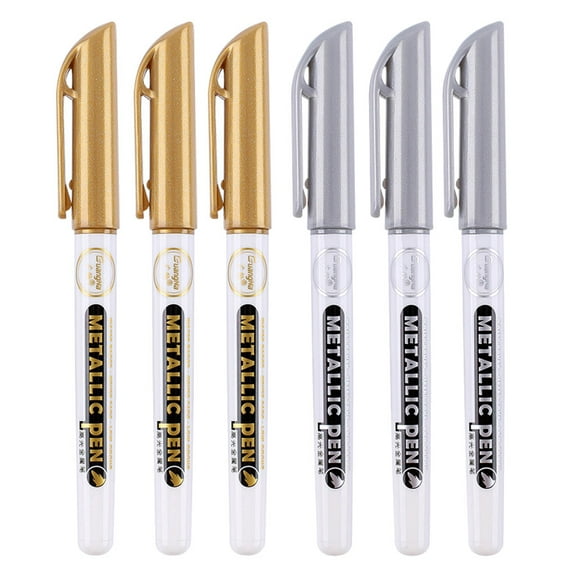 6Pc Gold Silver Epoxy Resin Drawing Pen Gold Leafing Point Pen Marker Acrylic Paint Highlights Metallic Permanent Marker