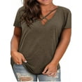 thumbnail image 1 of Langwyqu L-5XL Summer V Neck Criss Cross Shirt Women Plus Size Short Sleeve Solid Color Tops Tee, 1 of 5