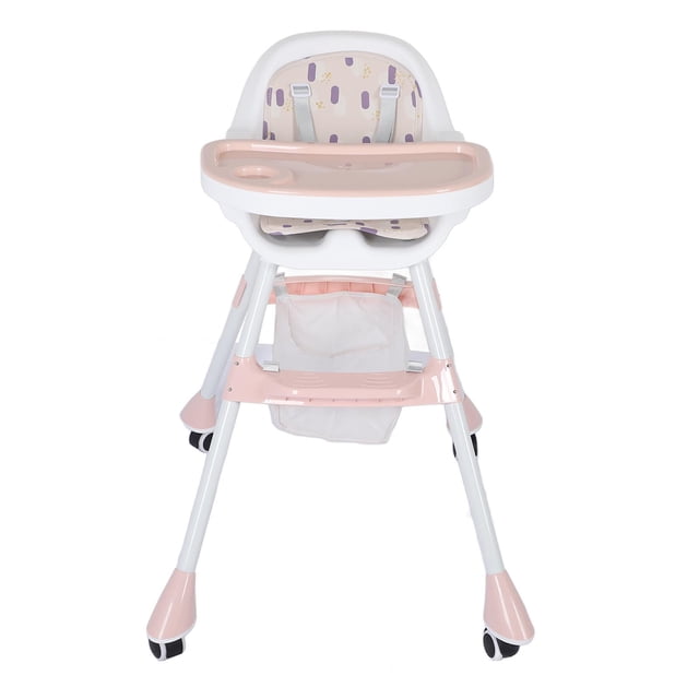 Trona plegable para bebé con bandeja doble, ruedas silenciosas, altura ajustable para comer, ahorra espacio, color rosa