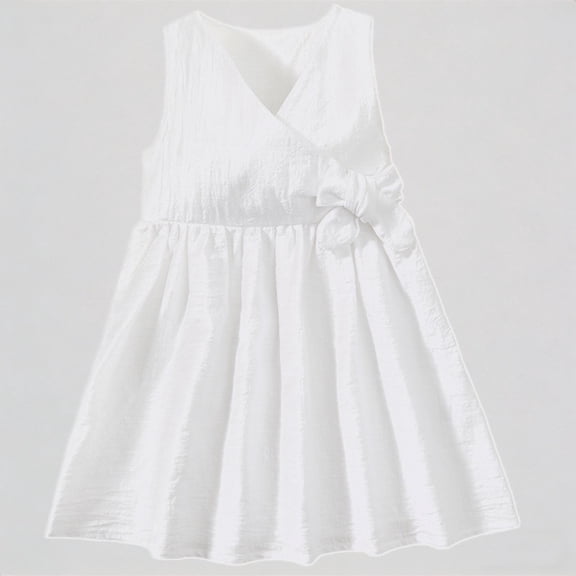 Krdevn Girls Summer Dresses V Neck Casual Dress for Toddlers Elastic Waist Breathable Comfortable Outfit for Daily Wear,2-3 Years
