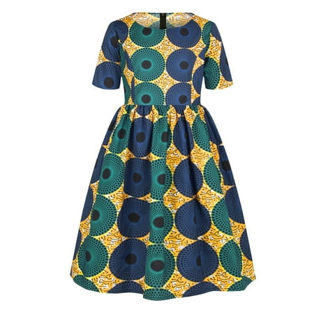

2022 New Girls 3D Print Pretty Floral Dress For Girl Toddler Kids Baby Girls African Dashiki Traditional Style Short Sleeve Round Neck Dress Ankara Princess Dresses Outfits 1-6Y