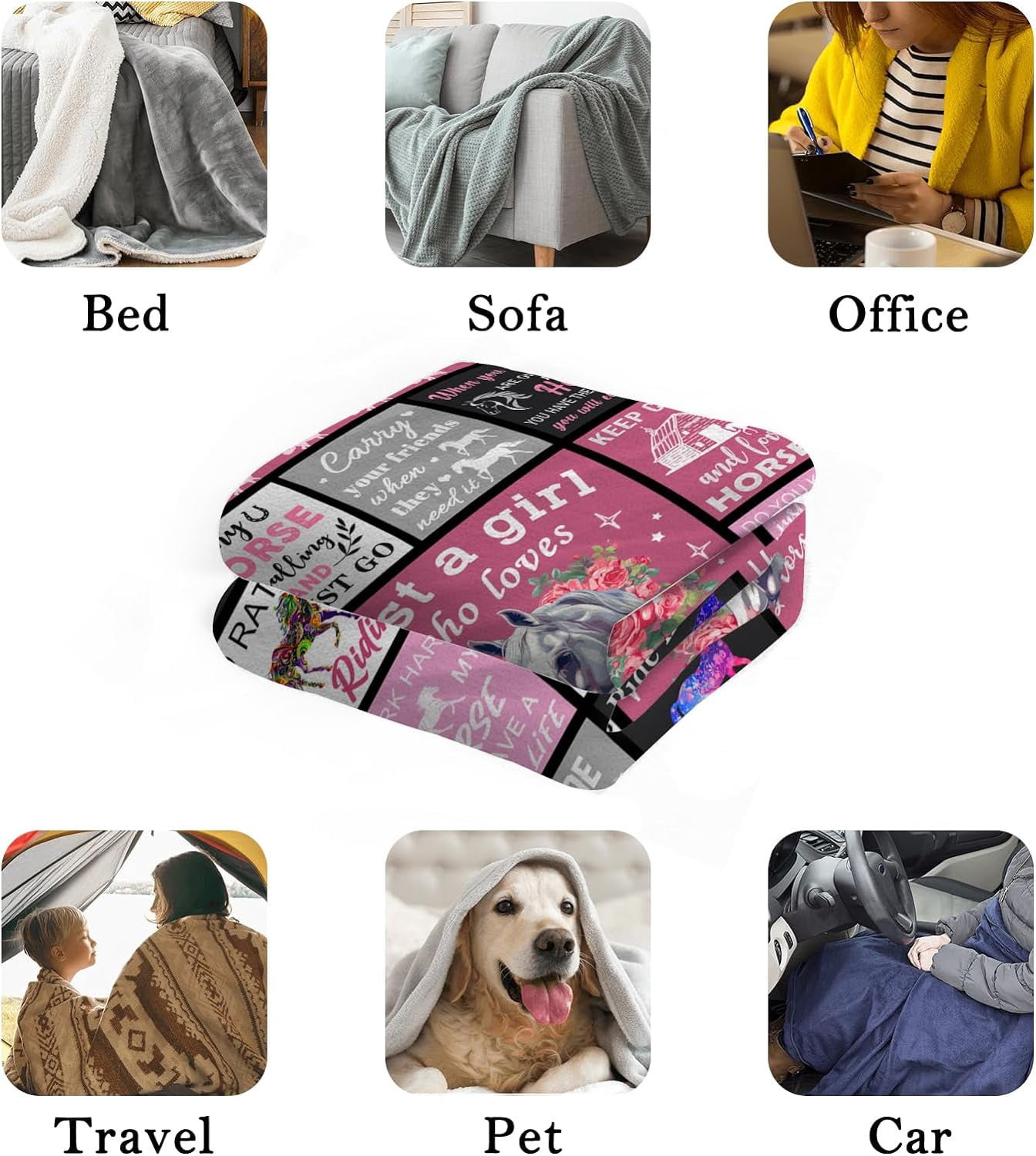 Horse Gifts Horse Blanket for Girls, 40x50 Inch Horse Blanket for Women, Gifts for Horse Lovers Women, Soft Cozy Bed Throw Blanket, Just A Girl Who Loves Horses, Gifts for Birthday Graduation