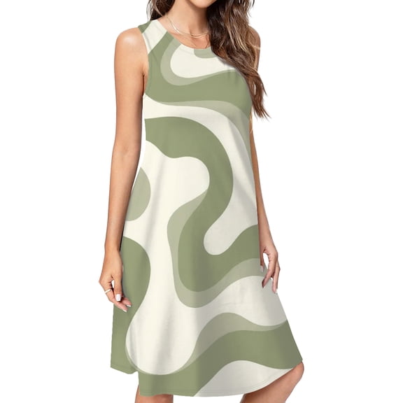 Abstract Sage Green Artwork Dress Elegant Party Dresses Evening Dresses Women Dress Sleeveless Dress Ladies Dresses