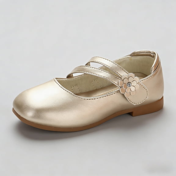 REDARER Metallic Flower Accent Cross Strap Formal Dress Performance Dance Leather Flat Shoes (Girls'),5.5-6 Years