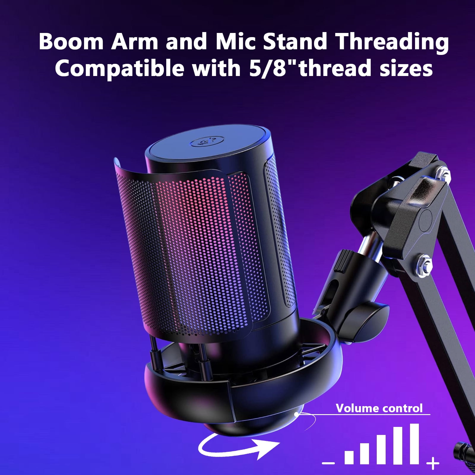 Gaming Microphone,USB Computer Microphone for PC,Laptop,Condenser Mic RGB,Stand Mic,Cardioid Mic with Quick Mute and Headphone Jack,Recording,YouTube,Game Monitoring,Live Streaming,Podcast & Singing