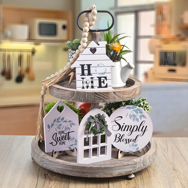 Xihbxyly Juego de Bandejas Escalonadas Estilo Granja, Decoración Rústica para El Hogar, Elegante Diseño Artesanal de Pvc, Versátil Bandeja para Servir En Reuniones, Ideal Como Regalo de Inauguración,