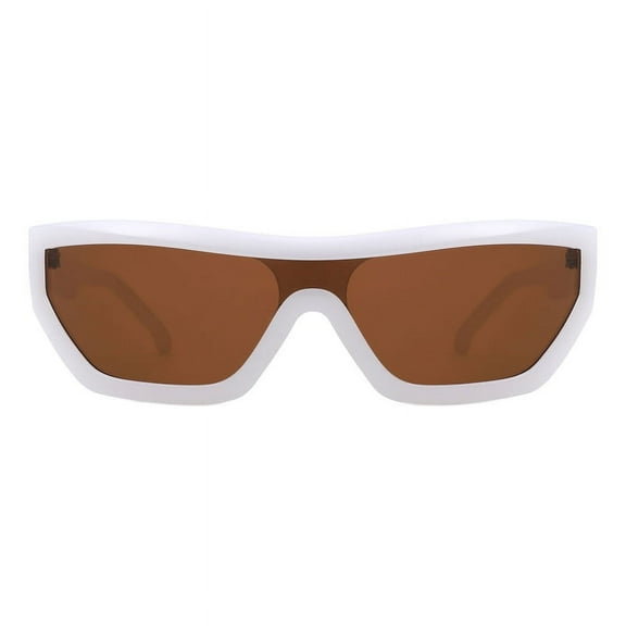 Geometric Rectangular Sunglasses Unisex Modern Wrap Around UV400 White, Brown