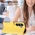 thumbnail image 3 of Wallet Leather Case For Samsung Galaxy S24 5G / S25 5G 6.2",With Card Holder,Wristband, Shockproof Kickstand Embossed Happy Pattern Phone Case,Yellow,For Galaxy S24/S25 (5G), 3 of 8