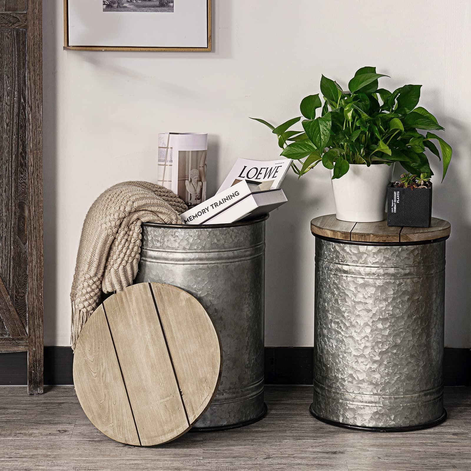 Oneinmil Set of 2 Modern Farmhouse Coffee End Table, with Large Storage Space, End Bench for Living Room, Bedroom, Gray