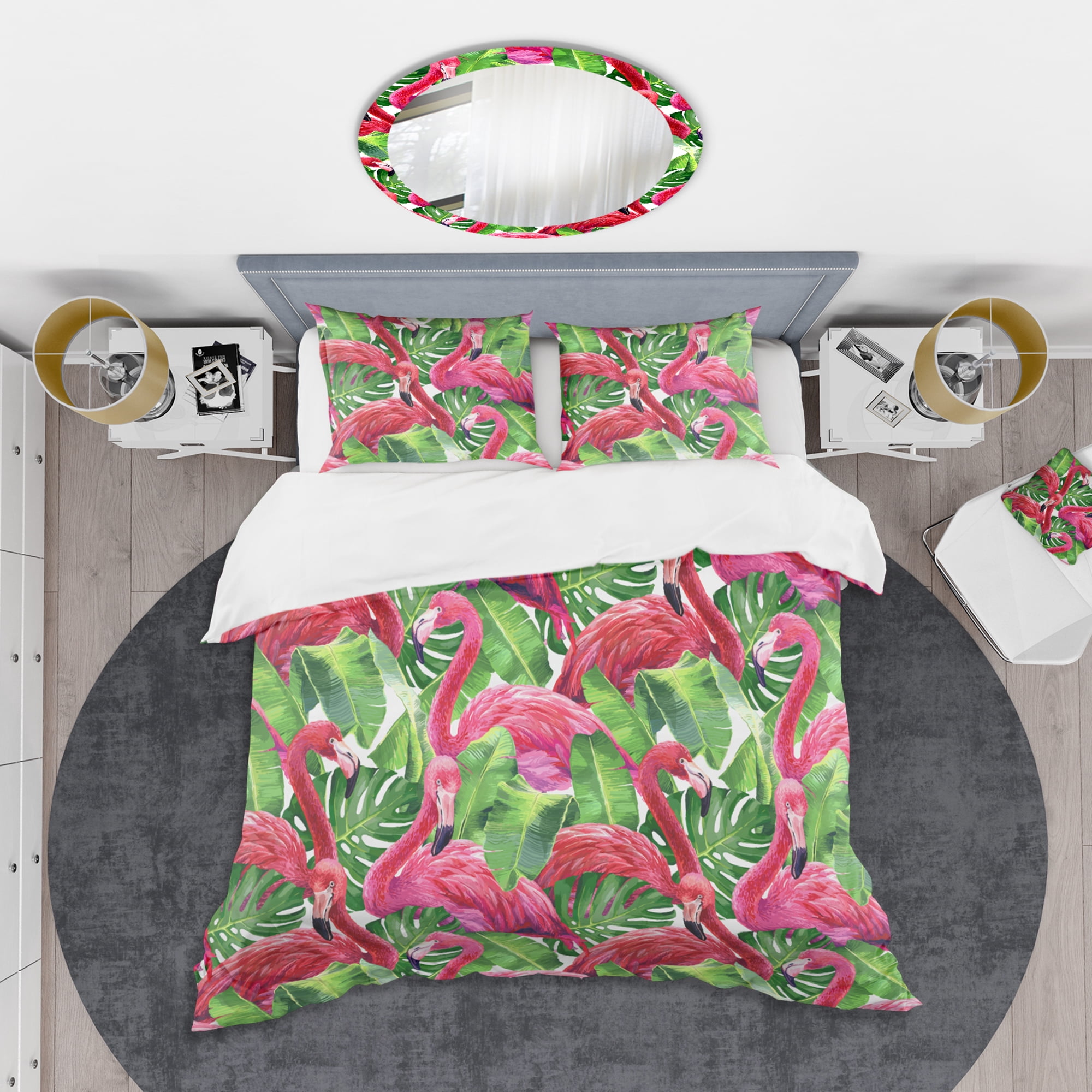 Designart 'Retro Tropical Pink Flamingo' Mid-Century Modern Duvet Cover Set