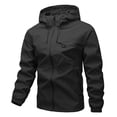 thumbnail image 3 of Men's Spring Outdoor Hooded Jacket Softshell Waterproof Jacket Polyester Blend Casual Lightweight Travel Hiking Overcoat Windbreaker Fashion Gift For Him | JASKFLY,Black S, 3 of 6