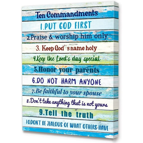 Bible Verses Wall Art for Kids,10 Commandments Scripture Wall Art Canvas,Christian Religious Wall Art Gifts for Kids,Ready to Hang For Kids Nursery/Classroom/Bedroom Wall Decor 12" x 15"