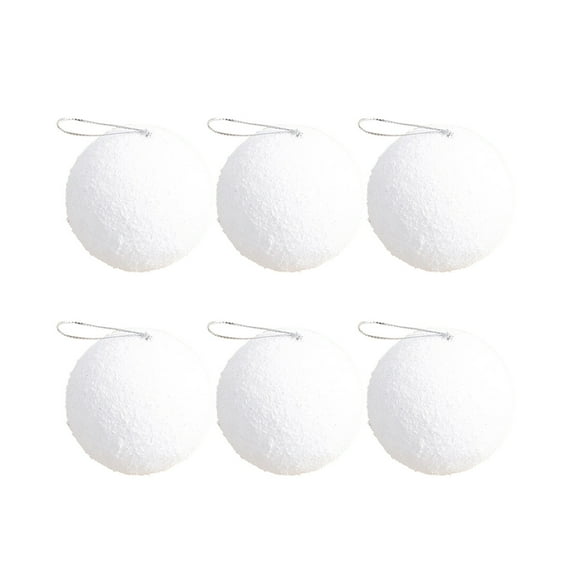 6pcs White Snowball Christmas Ornaments - Fluffy Foam Hanging Balls for Xmas Tree, Wedding & Holiday Decor (6" Snow-Themed Baubles)