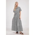 thumbnail image 6 of utcoco Womens Casual Short Sleeve Button Down Tie Waist Ruffled Striped Maxi Shirt Dress, 6 of 7
