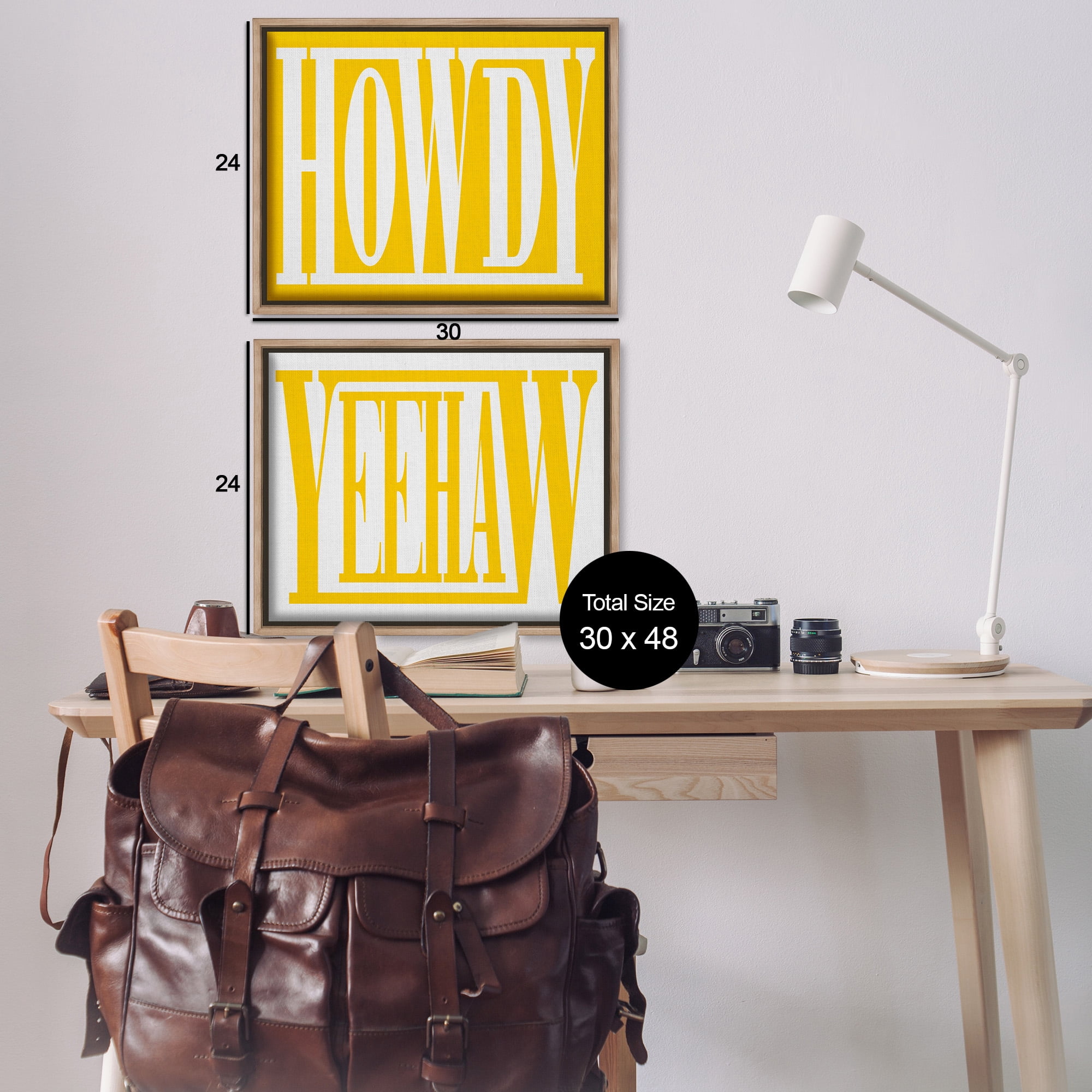 Stupell Industries Yellow Howdy & Yeehaw Typography Painting Brown Floater Framed Canvas Art Print Wall Art, 31 x 25, Set of 2