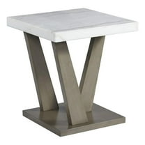 Pemberly Row Modern / Contemporary Square Marble End Table in Gray