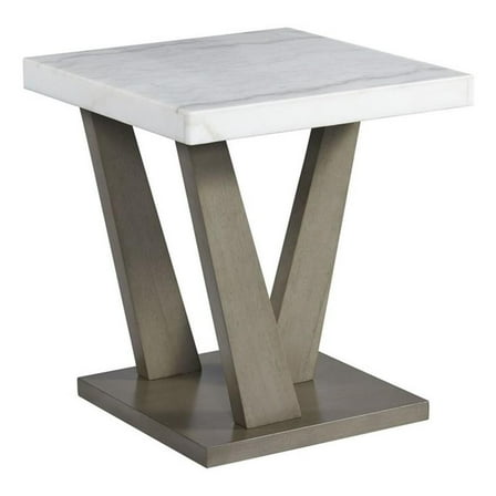 Pemberly Row Modern / Contemporary Square Marble End Table in Gray