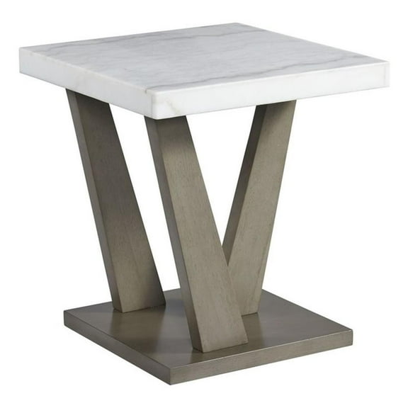 Pemberly Row Modern / Contemporary Square Marble End Table in Gray