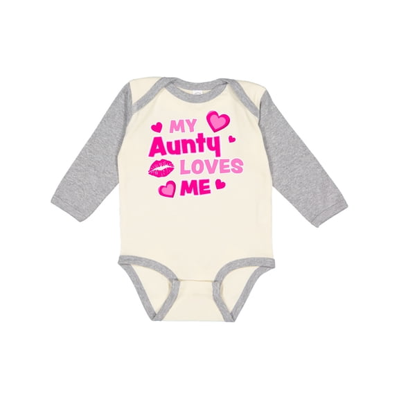 Inktastic My Aunty Loves Me with Hearts and Kiss Boys or Girls Long Sleeve Baby Bodysuit