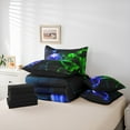 thumbnail image 5 of Erosebridal 7Pcs Gaming Blue Green Full Comforter Set For Boys,Gamer Bedding Comforter Set,Video Games Gamepad Bed In A Bag,Neon Glowing Square Grid Blue And Green Full Size Bed Sets, 5 of 5