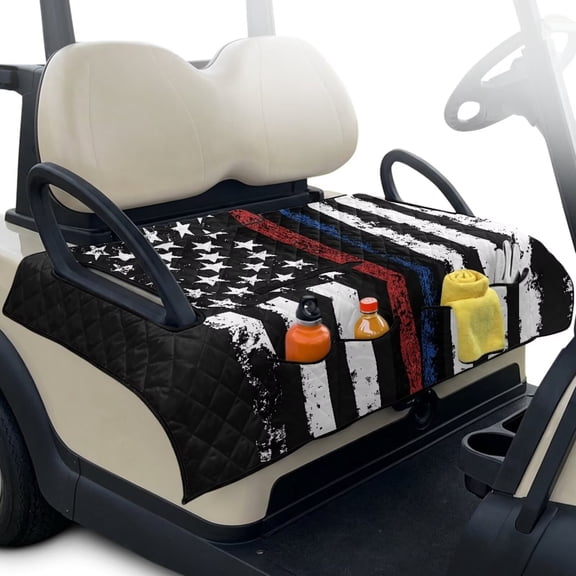 Yuyamidu American Flag Golf Cart Seat Covers with Front Pockets Red Blue Line Golf Cart Seat Towel Blanket for Club Car Accessories, 4th of July