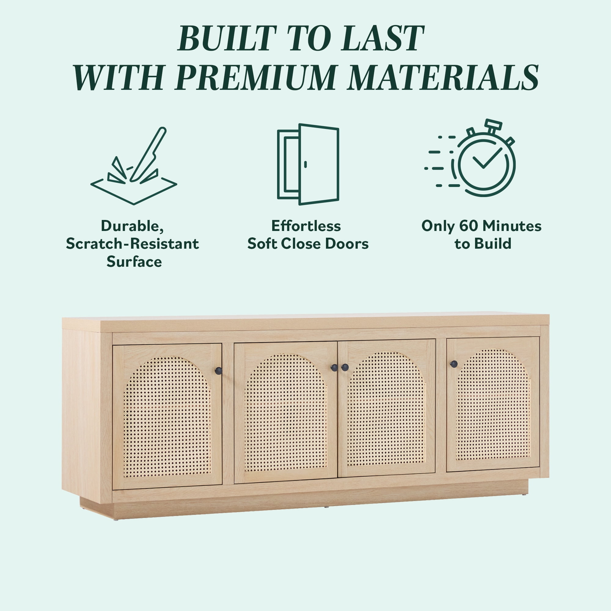 Contemporary TV Stand and Sideboard with Rattan Doors for up to 80" TV Coastal Oak