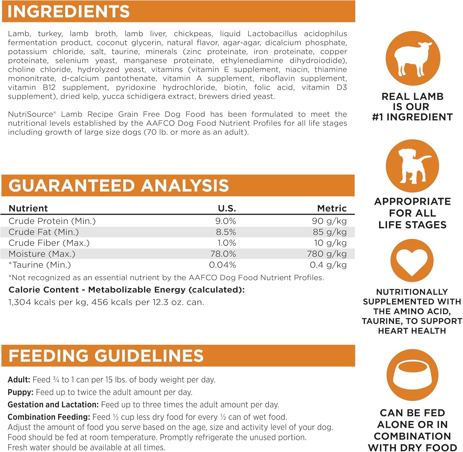 Nutrisource 872733 12.3 oz Grain Free Lamb Dog Food Cans MP12 Case - Pack of 12